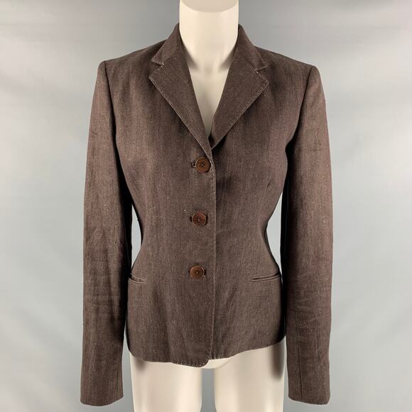 RALPH LAUREN 'COLLECTION by'  Size 6 Brown Linen Contrast Stitch  Blazer - Picture 1 of 1